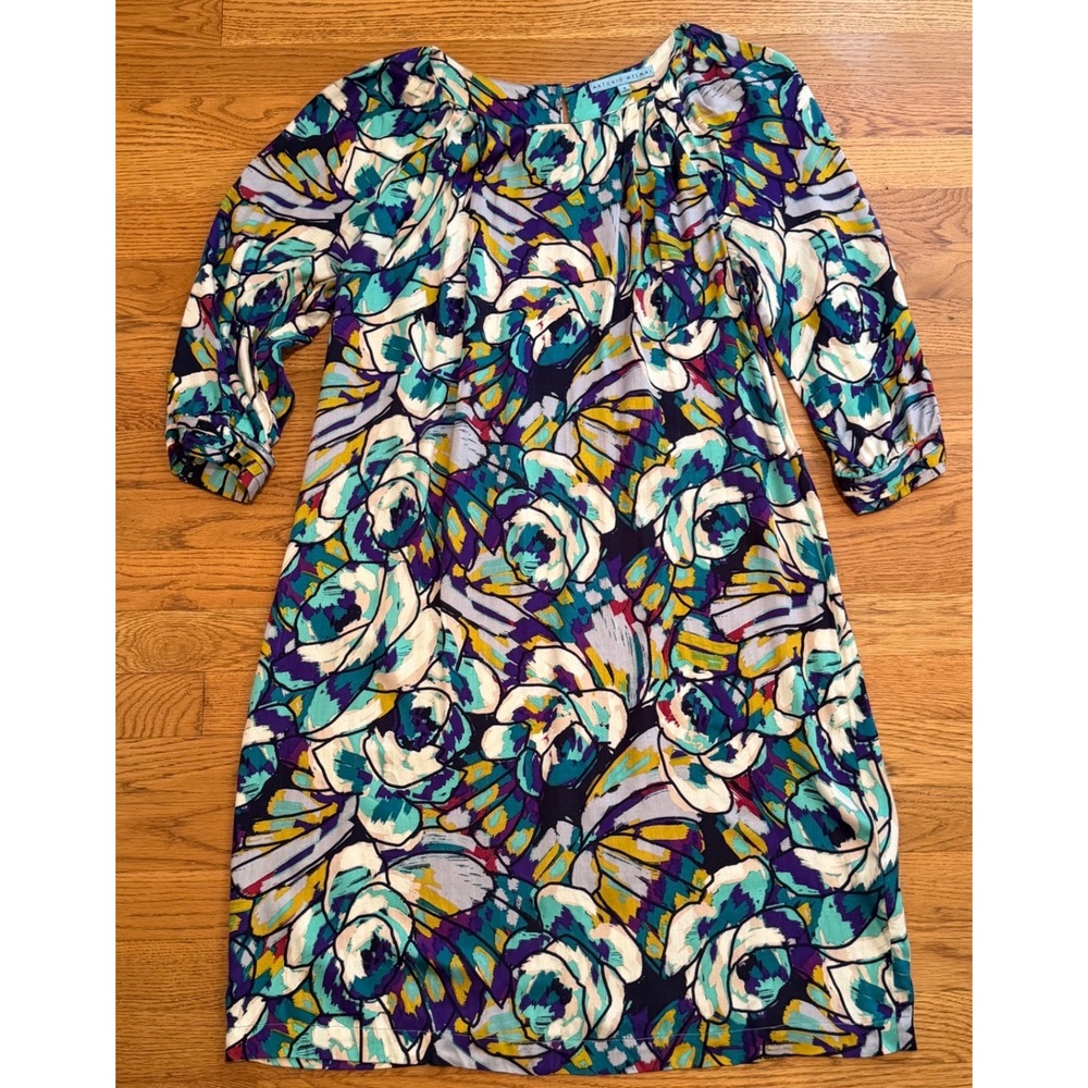 Antonio Melani Floral Rayon Shift Dress Purple Teal Size 8 - Picture 6 of 10